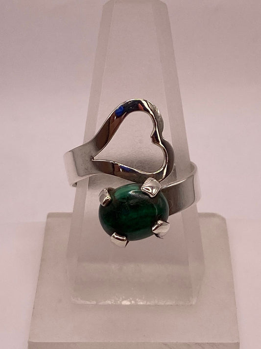 ANILLO AJUSTABLE DE PLATA LEY 925 CON MALAQUITA