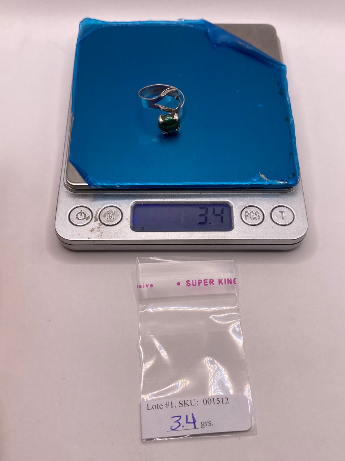 ANILLO AJUSTABLE DE PLATA LEY 925 CON MALAQUITA