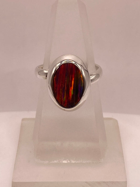 ANILLO AJUSTABLE DE PLATA LEY .925 CON ÓPALO DE FUEGO OVALADO