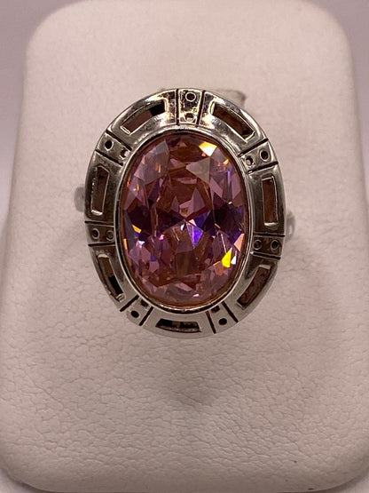 Anillo Ajustable de Plata Ley 925 con Zirconia Rosa Ovalada