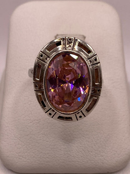 Anillo Ajustable de Plata Ley 925 con Zirconia Rosa Ovalada