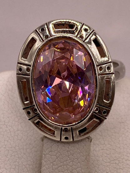 Anillo Ajustable de Plata Ley 925 con Zirconia Rosa Ovalada