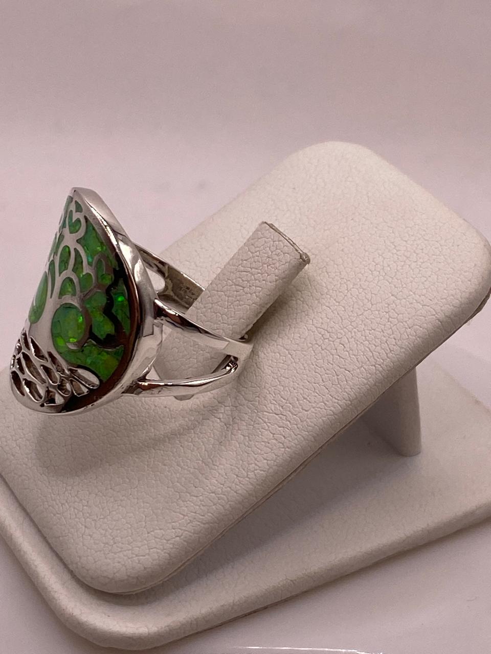 Anillo Árbol de la Vida con Ópalo de Fuego en Plata Ley .950