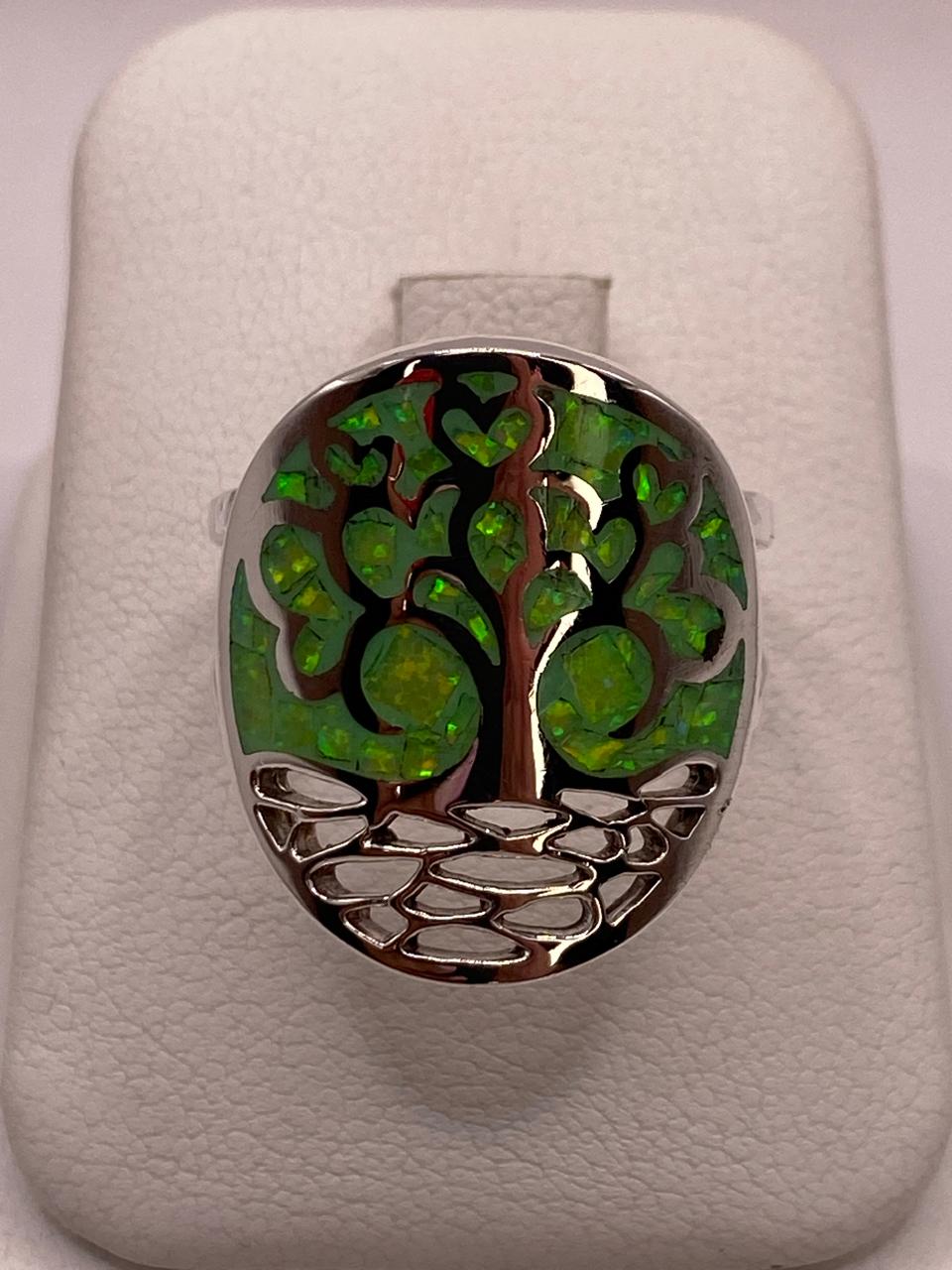 Anillo Árbol de la Vida con Ópalo de Fuego en Plata Ley .950