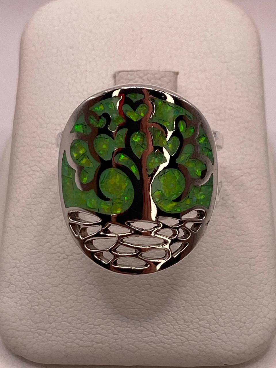 Anillo Árbol de la Vida con Ópalo de Fuego en Plata Ley .950