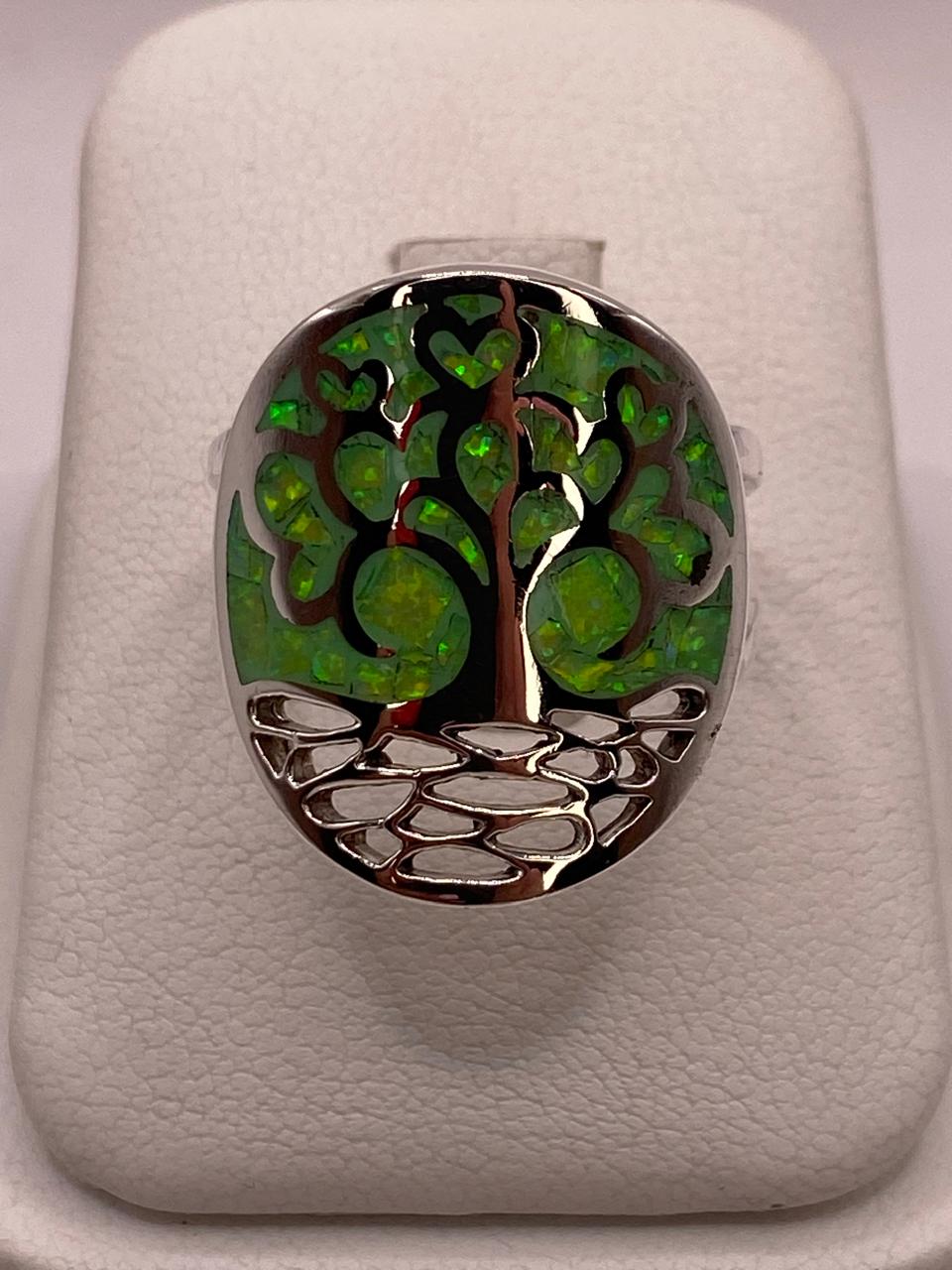 Anillo Árbol de la Vida con Ópalo de Fuego en Plata Ley .950