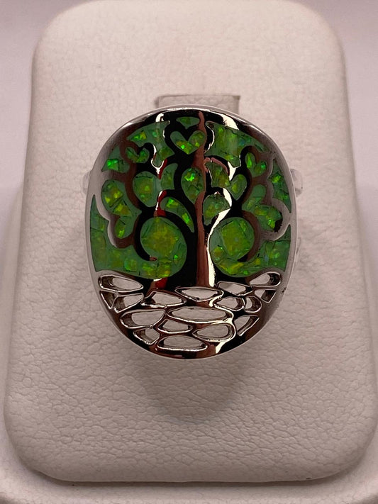 Anillo Árbol de la Vida con Ópalo de Fuego en Plata Ley .950, vista frontal