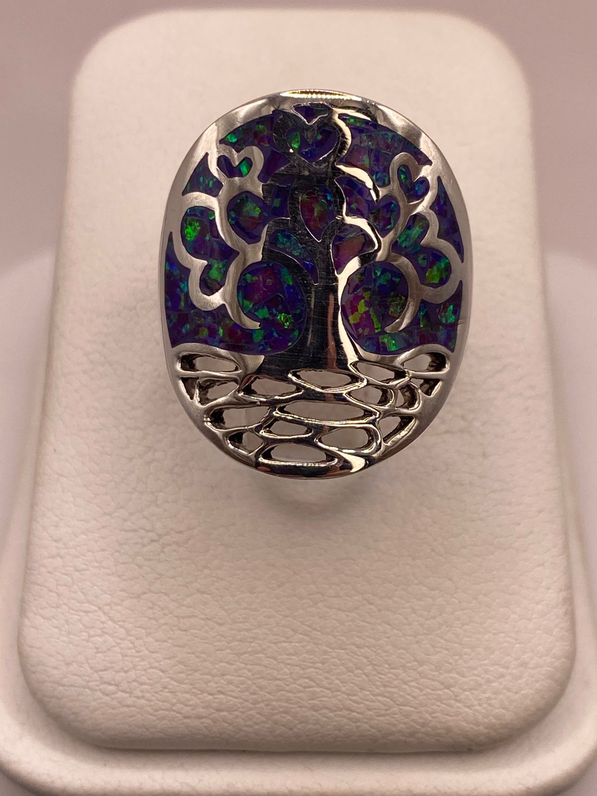 ANILLO ÁRBOL DE LA VIDA DE PLATA LEY 950 CON ÓPALO DE FUEGO