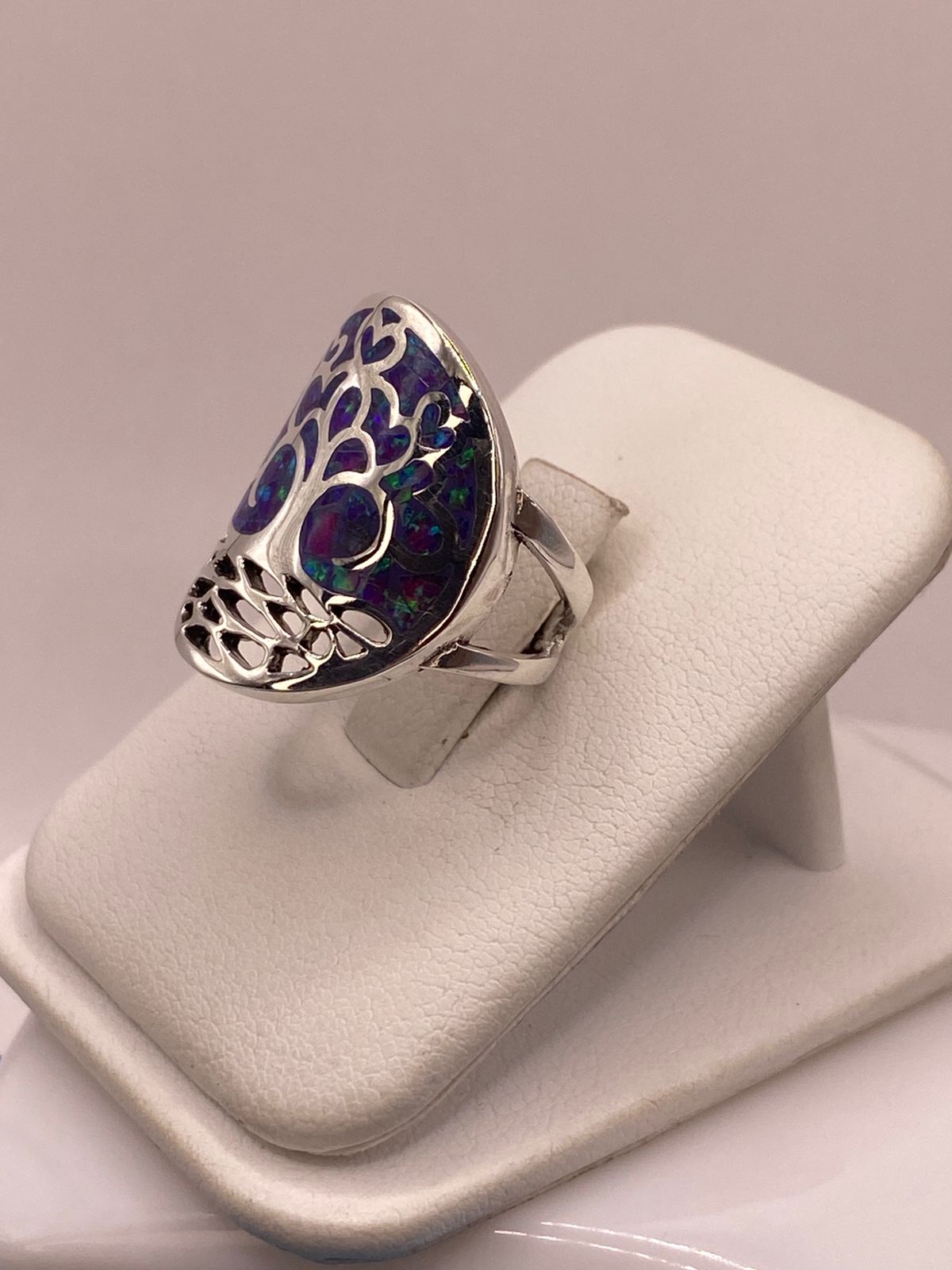 ANILLO ÁRBOL DE LA VIDA DE PLATA LEY 950 CON ÓPALO DE FUEGO