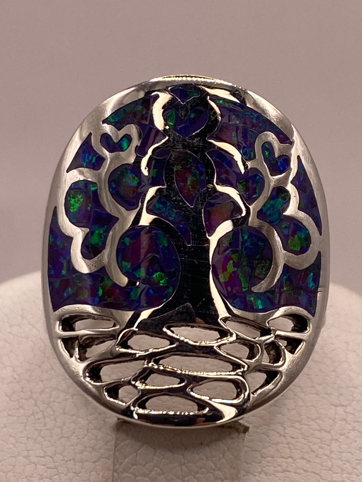 ANILLO ÁRBOL DE LA VIDA DE PLATA LEY 950 CON ÓPALO DE FUEGO