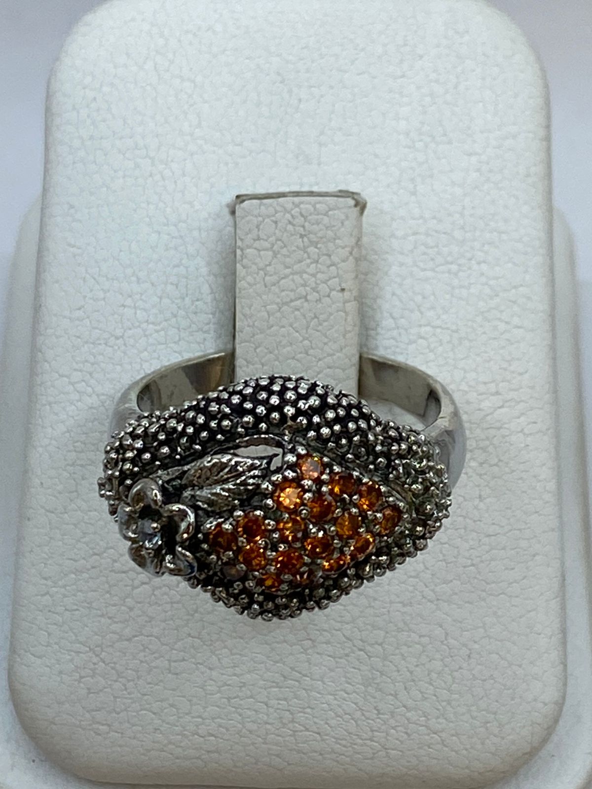 ANILLO  ARTESANAL CON CRISTALES COLOR ÁMBAR EN PLATA 925