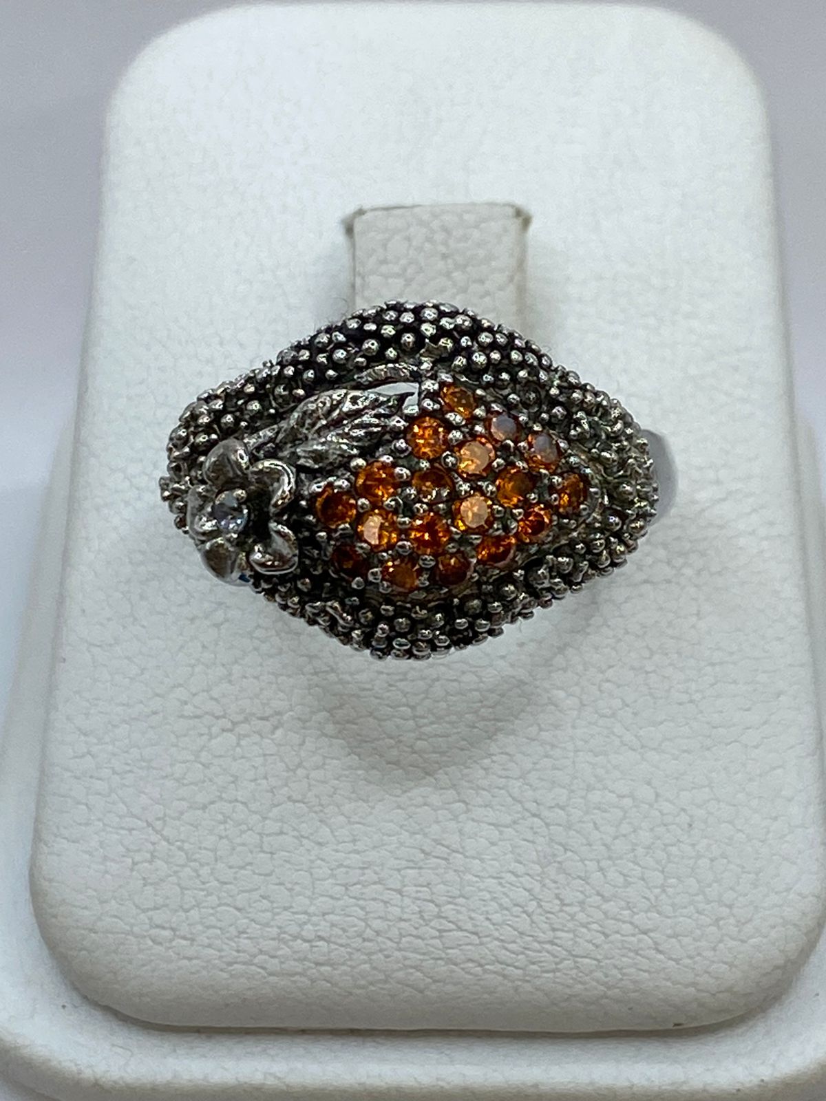 ANILLO  ARTESANAL CON CRISTALES COLOR ÁMBAR EN PLATA 925