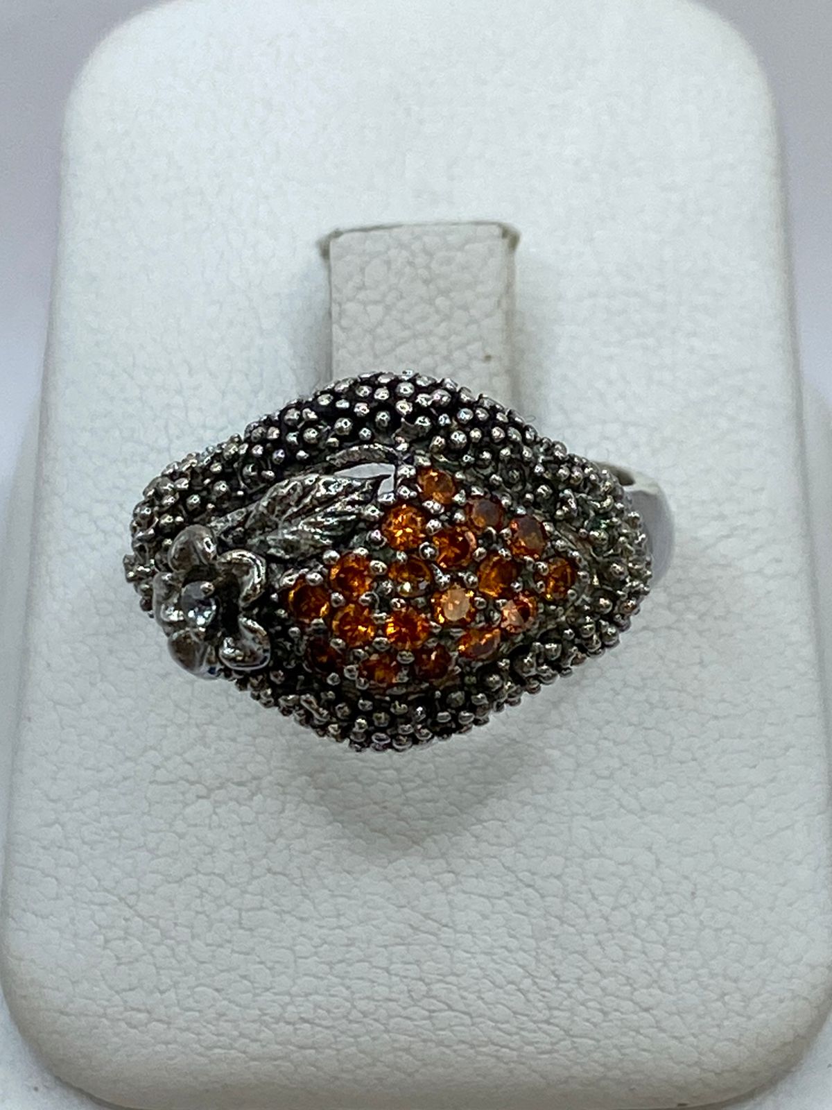 ANILLO  ARTESANAL CON CRISTALES COLOR ÁMBAR EN PLATA 925