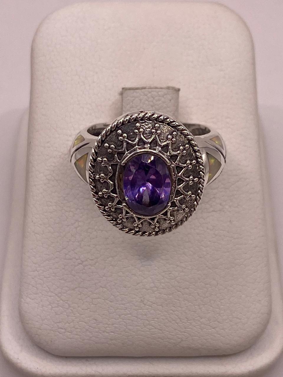 ANILLO ARTESANAL CON ÓPALO DE FUEGO, ZIRCONIA Y MARQUESITA EN PLATA LEY .950
