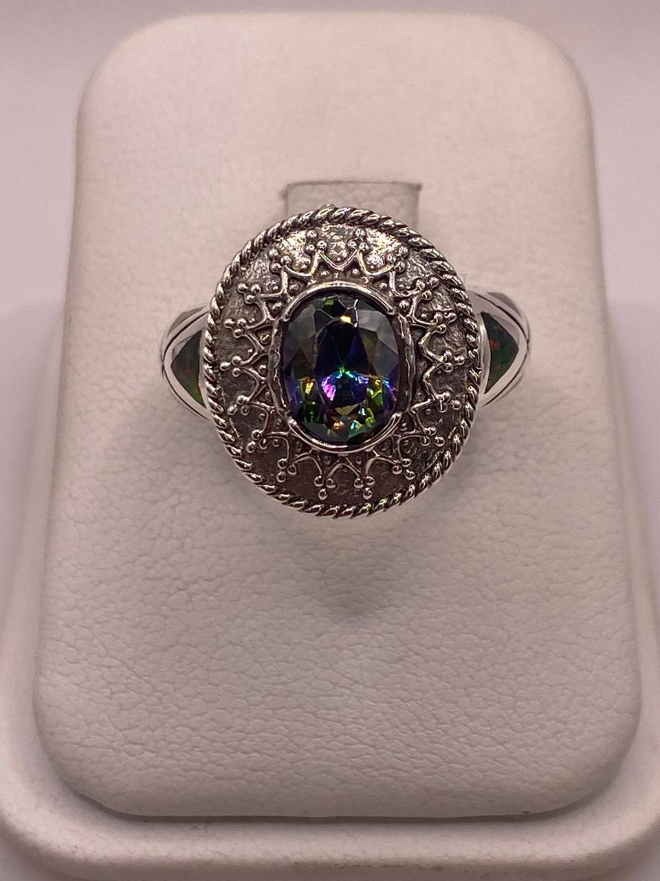 Anillo Artesanal con Ópalo de Fuego y Zirconia en Plata Ley .950