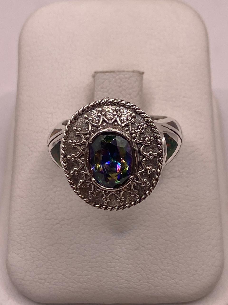 Anillo Artesanal con Ópalo de Fuego y Zirconia en Plata Ley .950