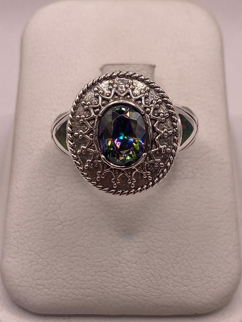 Anillo Artesanal con Ópalo de Fuego y Zirconia en Plata Ley .950