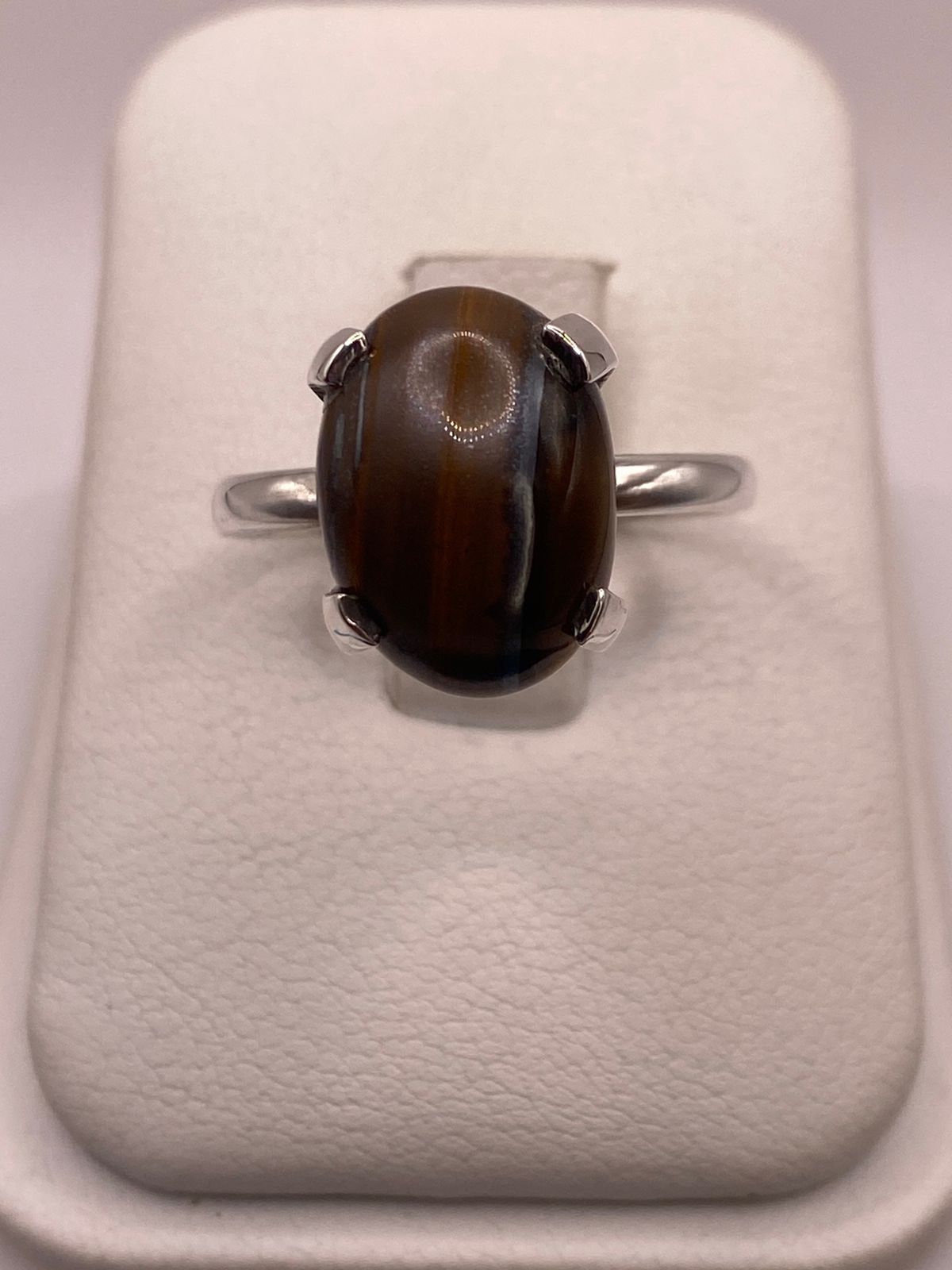 Anillo Artesanal de Plata Ley 925 con Ojo de Tigre Natural