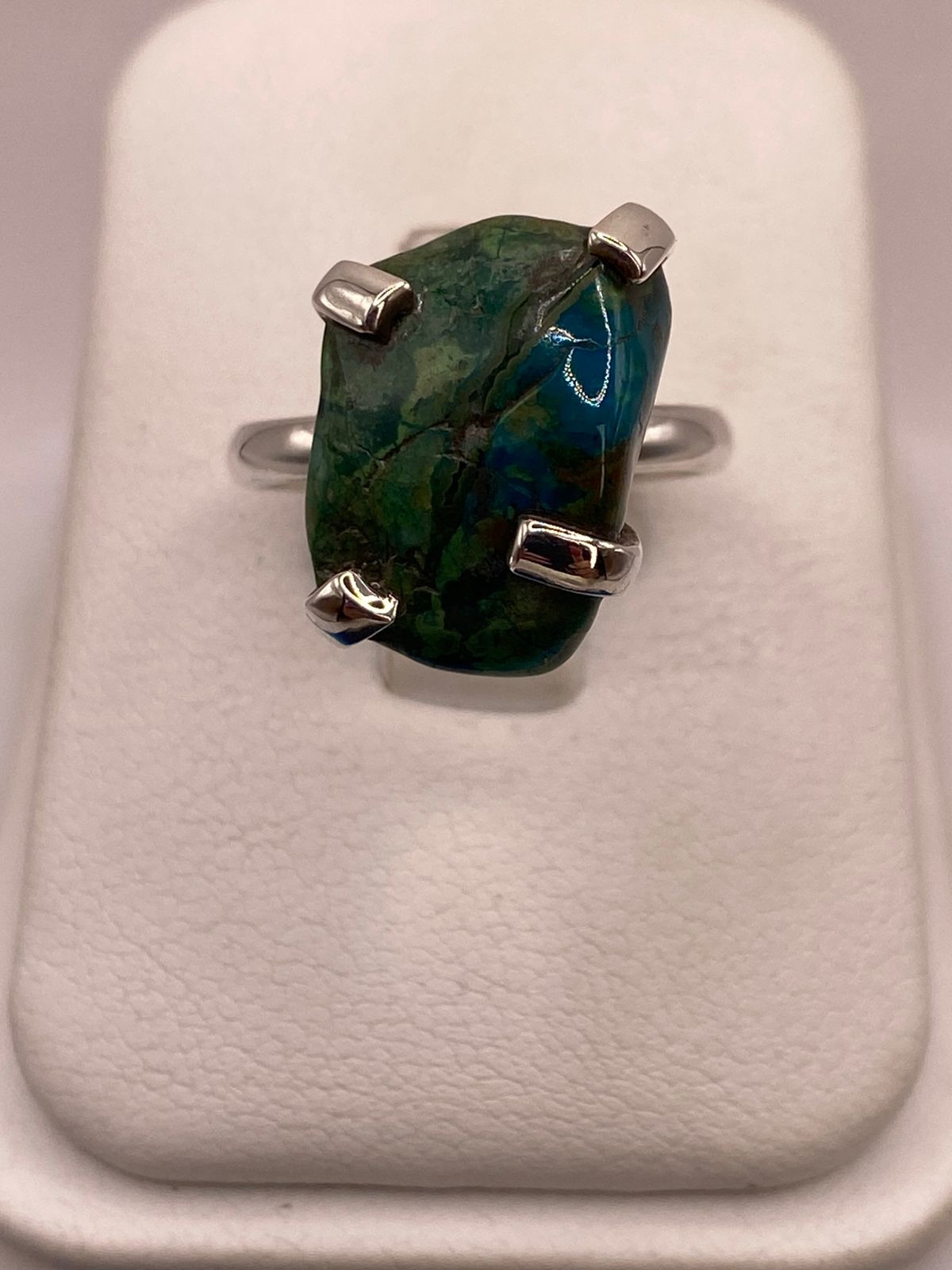 Anillo Artesanal de Plata Ley 925 con Crisocola y Malaquita