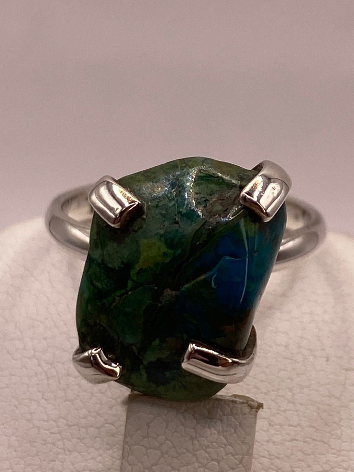 Anillo Artesanal de Plata Ley 925 con Crisocola y Malaquita