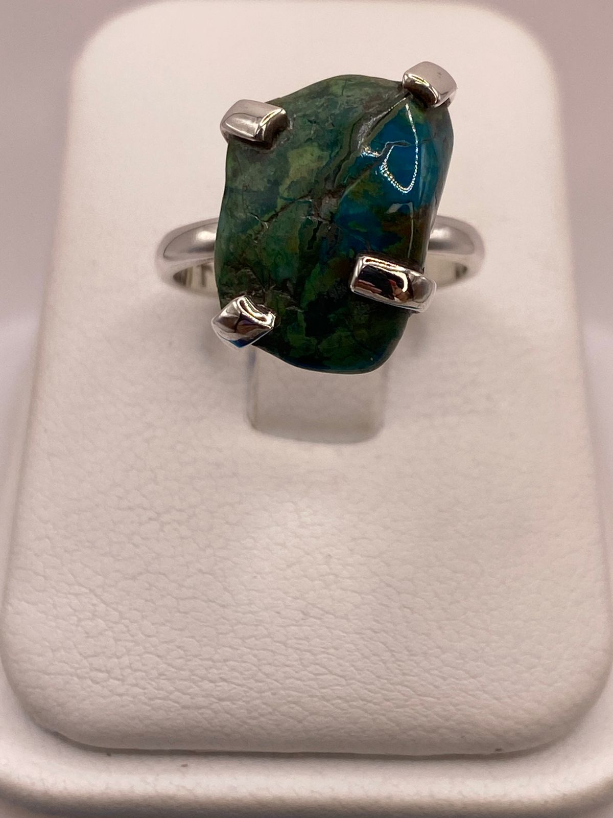 Anillo Artesanal de Plata Ley 925 con Crisocola y Malaquita
