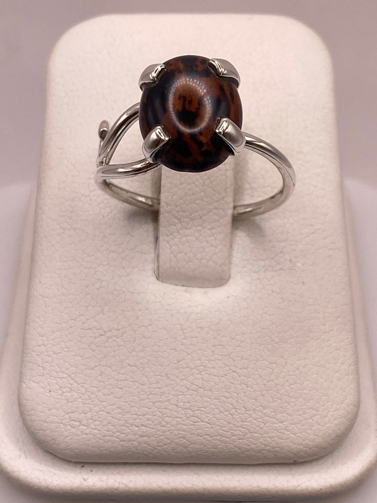 Anillo Artesanal de Plata Ley 925 con Obsidiana Caoba Natural