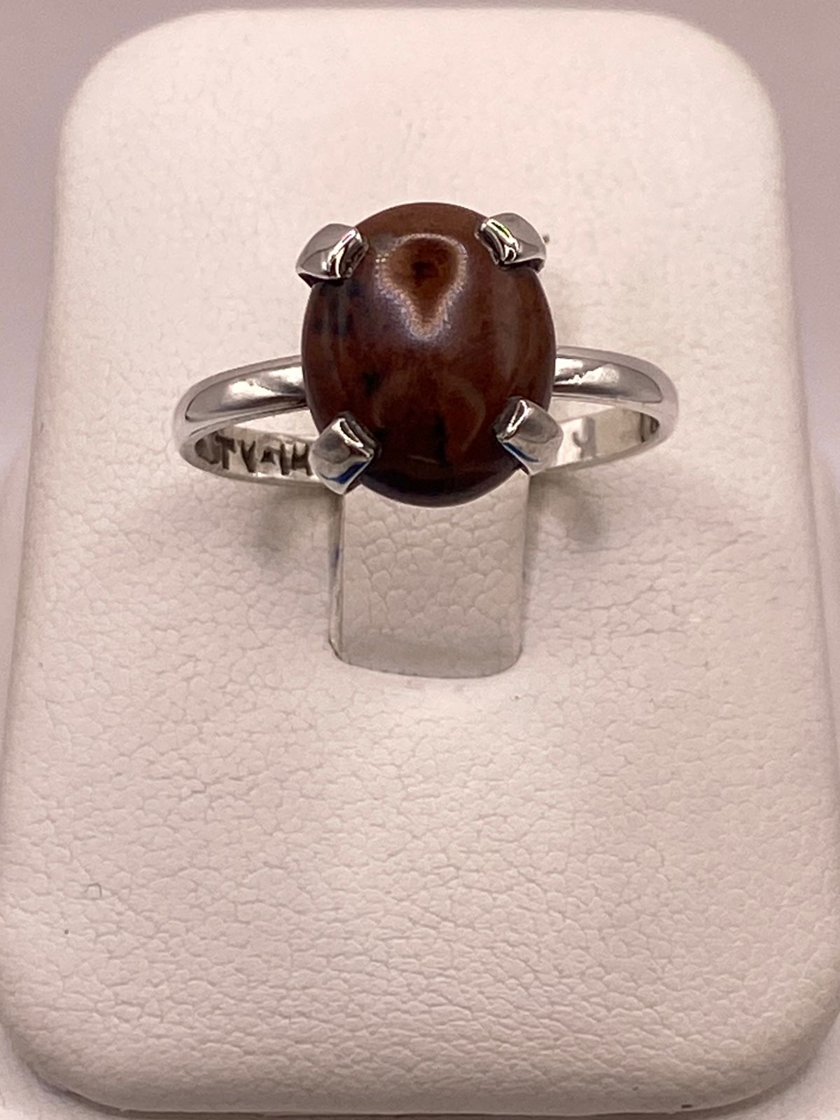 Anillo Artesanal de Plata Ley 925 con Obsidiana Caoba Natural