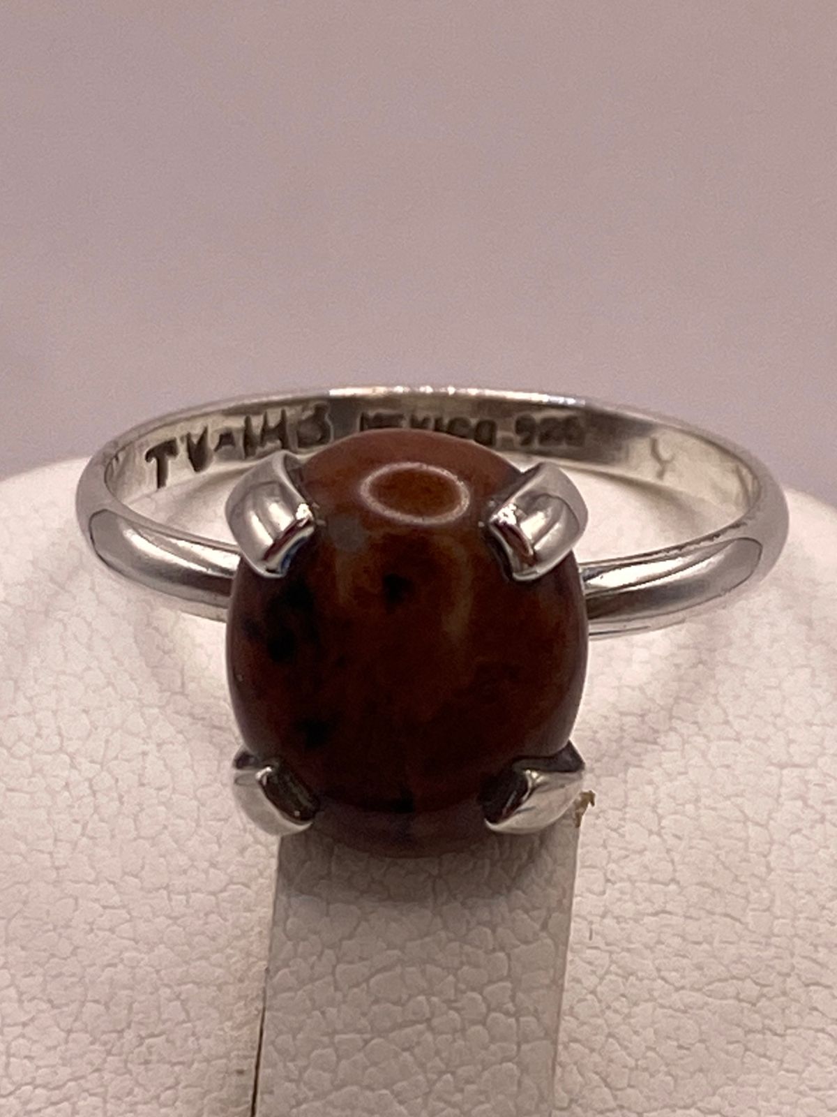 Anillo Artesanal de Plata Ley 925 con Obsidiana Caoba Natural