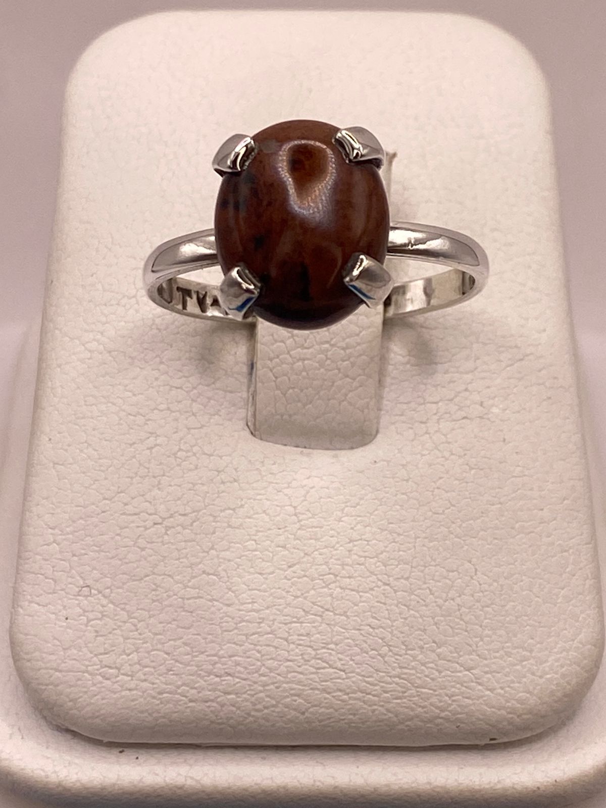 Anillo Artesanal de Plata Ley 925 con Obsidiana Caoba Natural