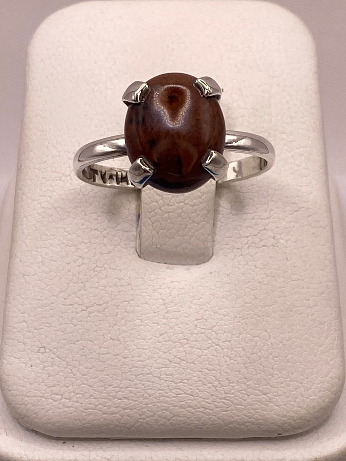 Anillo Artesanal de Plata Ley 925 con Obsidiana Caoba Natural
