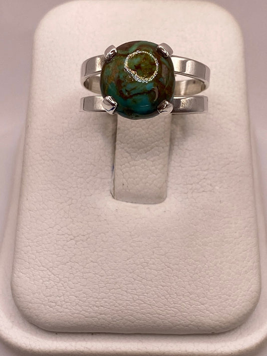 ANILLO ARTESANAL DE PLATA LEY 925 CON TURQUESA NATURAL