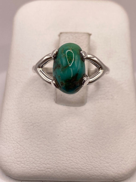 ANILLO ARTESANAL DE PLATA LEY 925 CON TURQUESA NATURAL