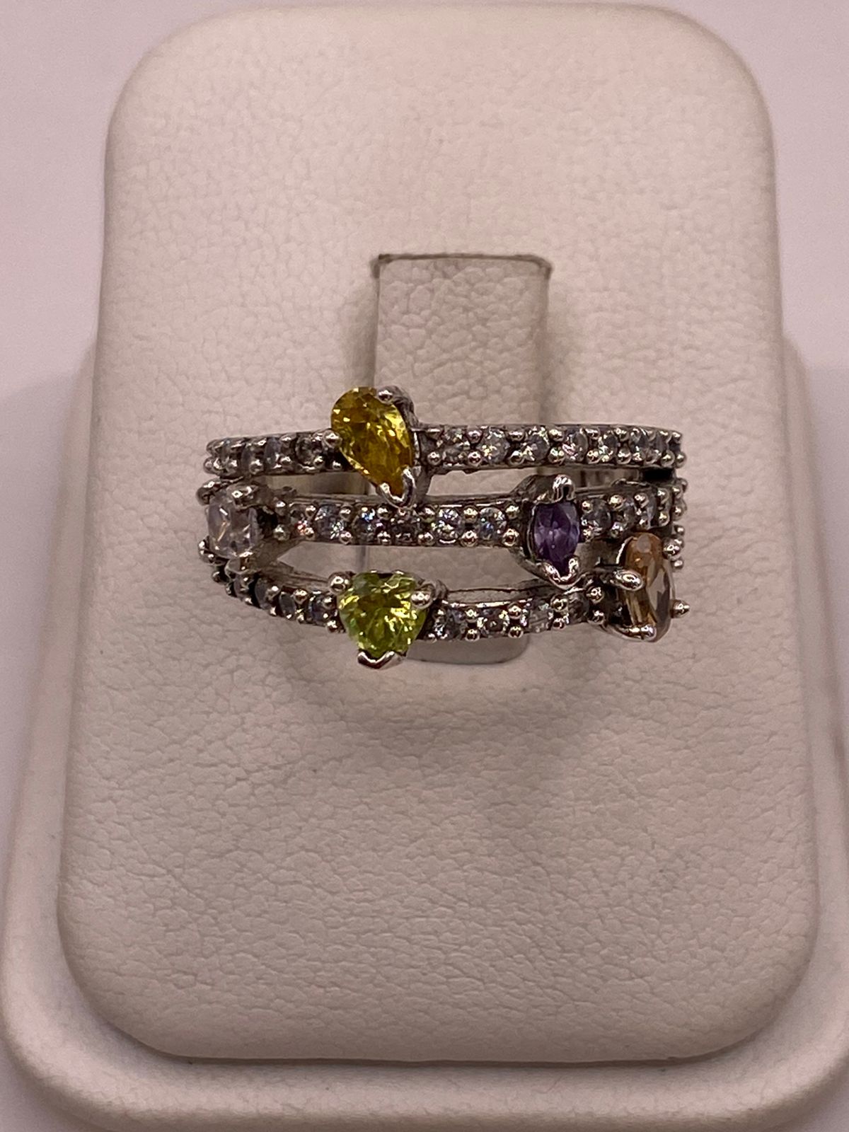 Anillo Artesanal con Zirconia Multicolor en Plata Ley .925