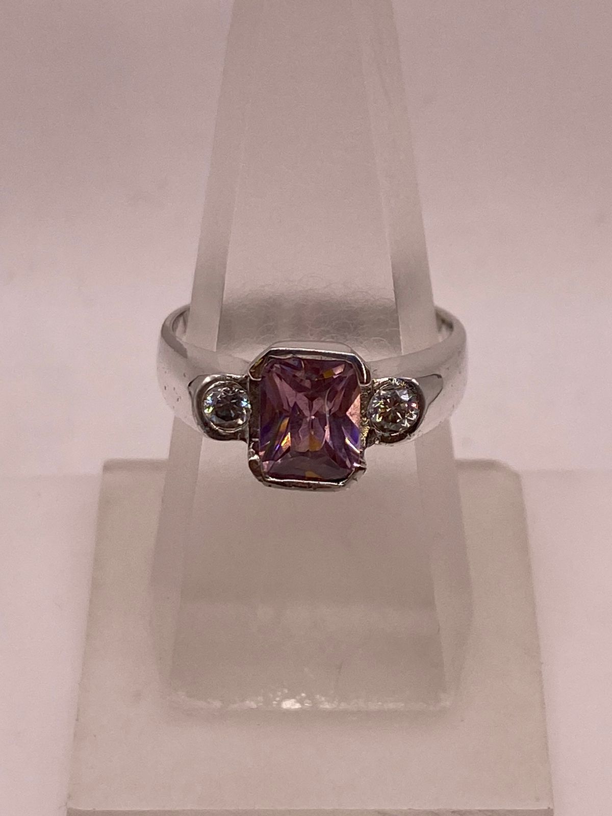 Anillo Artesanal con Zirconia Rosa y Blanca en Plata Ley .925