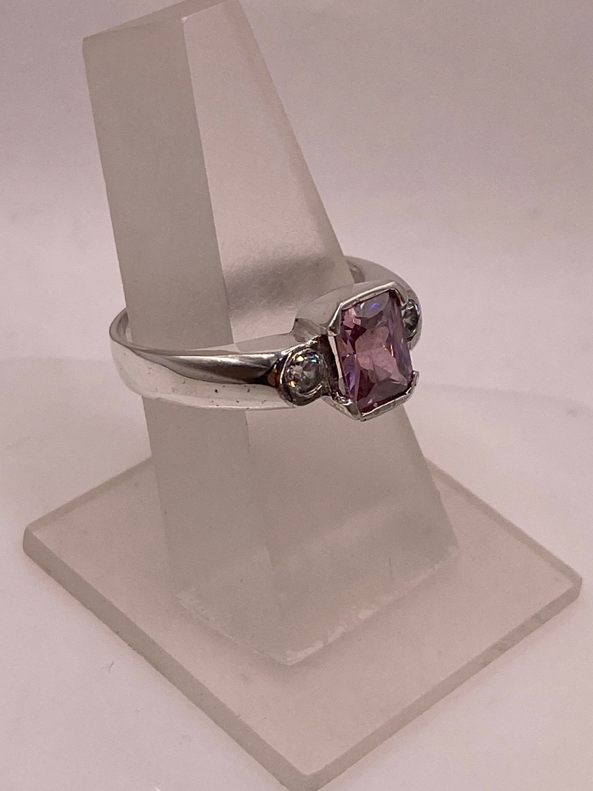 Anillo Artesanal con Zirconia Rosa y Blanca en Plata Ley .925