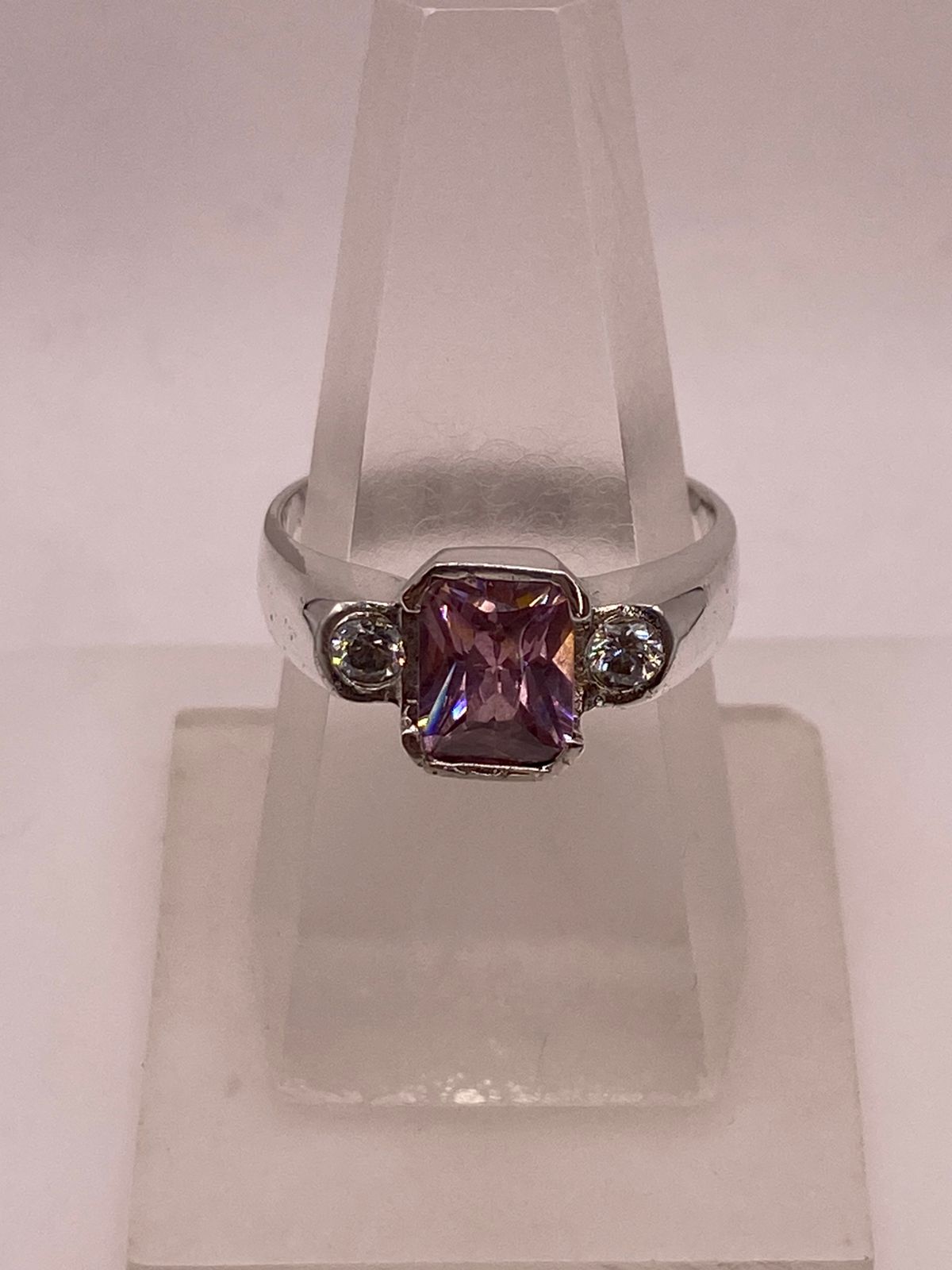 Anillo Artesanal con Zirconia Rosa y Blanca en Plata Ley .925