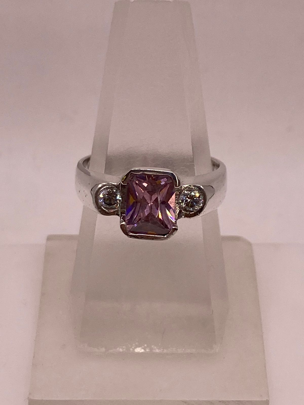 Anillo Artesanal con Zirconia Rosa y Blanca en Plata Ley .925