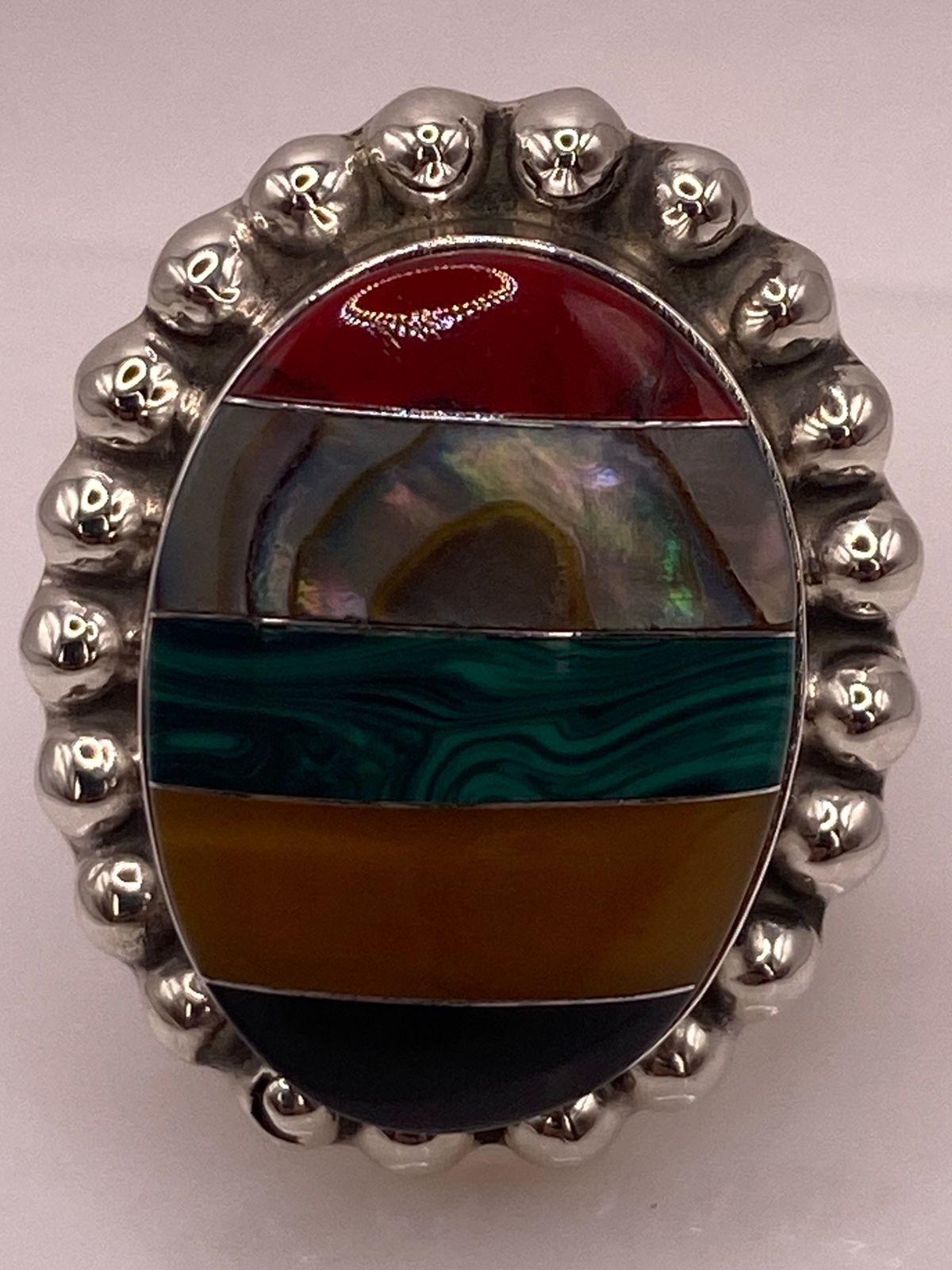 ANILLO ARTÍSTICO DE PLATA LEY 925 CON MOSAICO DE PIEDRAS NATURALES