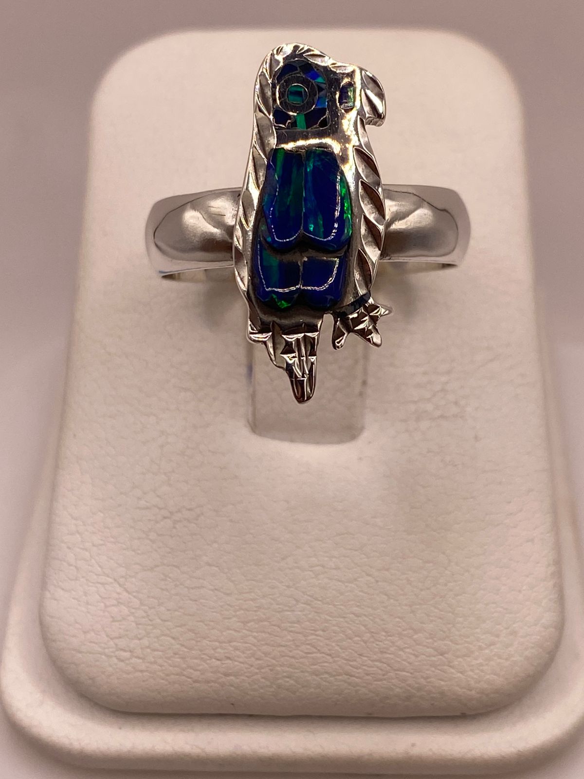 Anillo de Ave de Plata Ley 950 con Ópalo Azul Verde