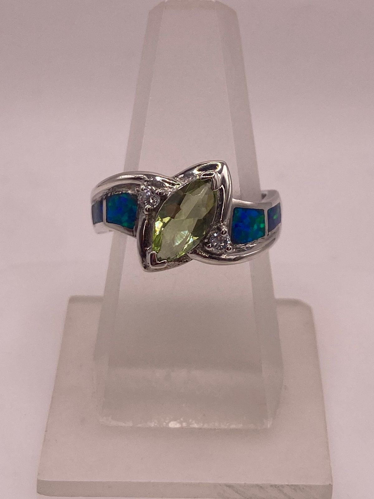 ANILLO BYPASS ÓPALO AZUL & ZIRCONIA  PERIDOTO  PLATA 925