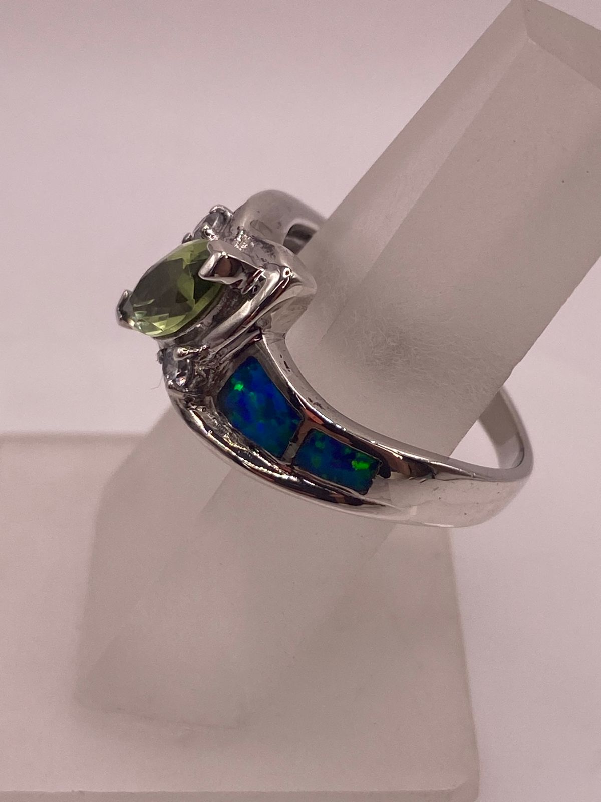 ANILLO BYPASS ÓPALO AZUL & ZIRCONIA  PERIDOTO  PLATA 925