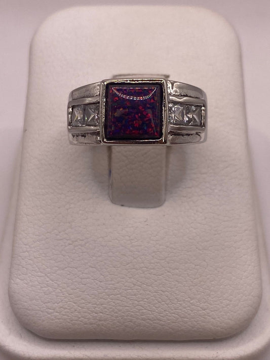 🔥 ANILLO CLÁSICO ÓPALO VIOLETA-ROSA & ZIRCONIAS DIAMANTE PLATA 925