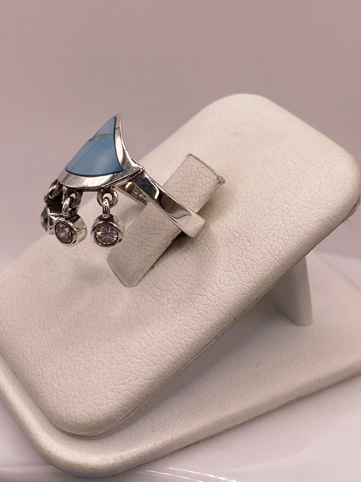 Anillo Corazón Artesanal de Plata Ley 925 con Nácar Azul