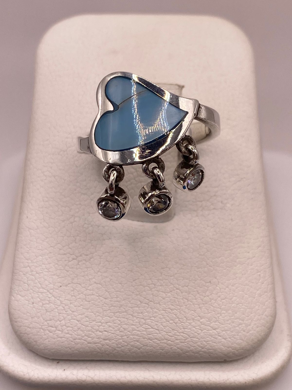 Anillo Corazón Artesanal de Plata Ley 925 con Nácar Azul