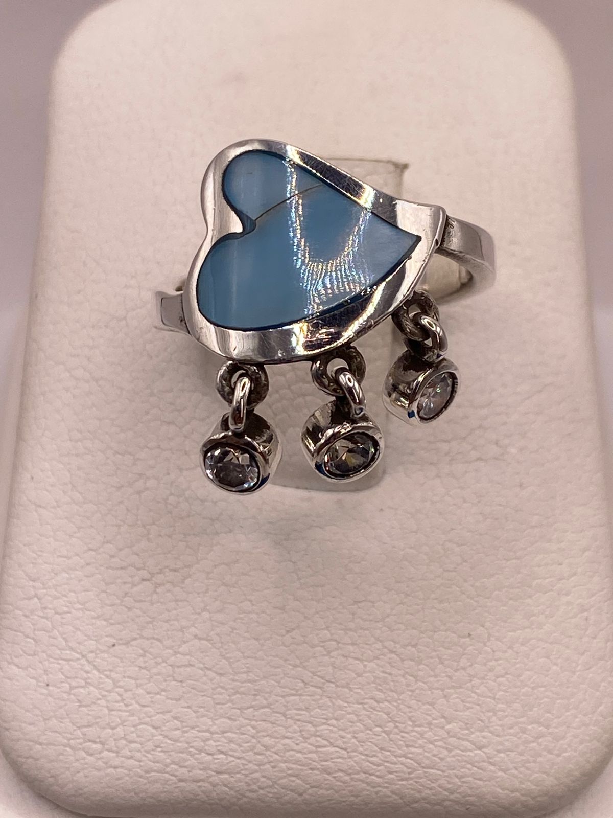 Anillo Corazón Artesanal de Plata Ley 925 con Nácar Azul