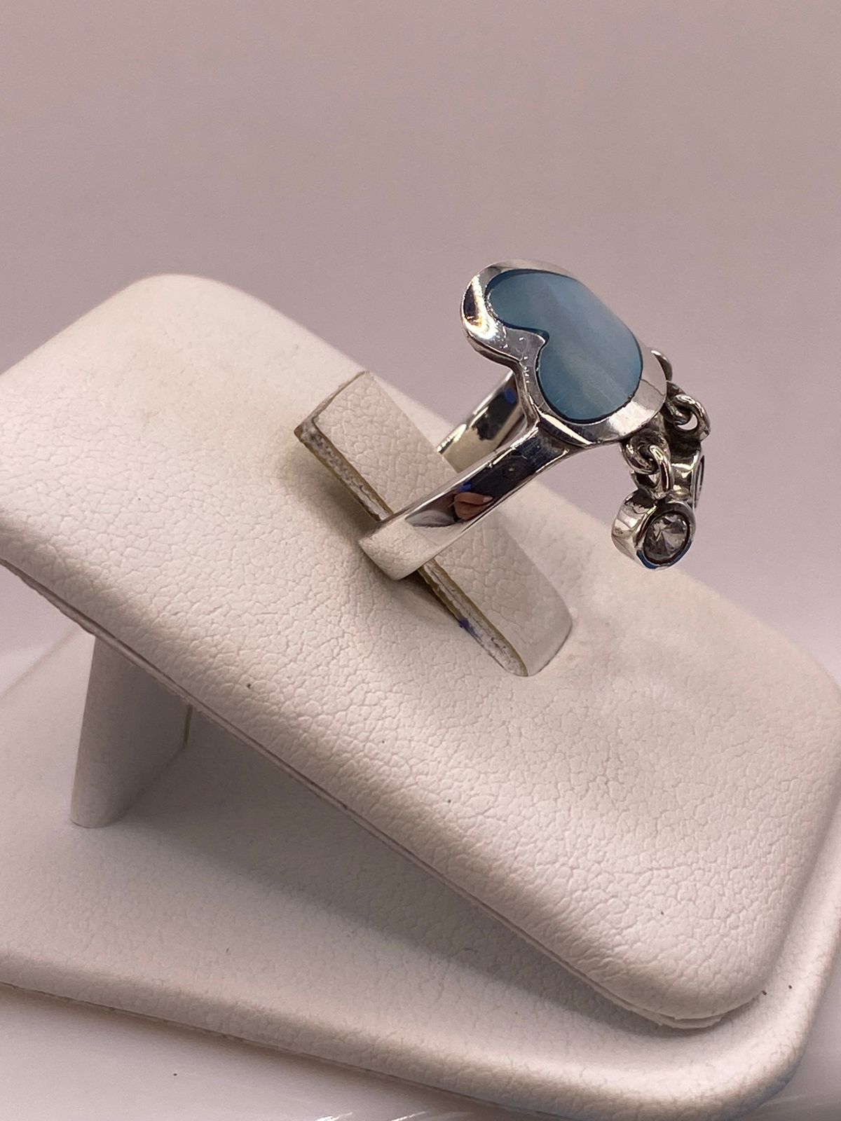 Anillo Corazón Artesanal de Plata Ley 925 con Nácar Azul