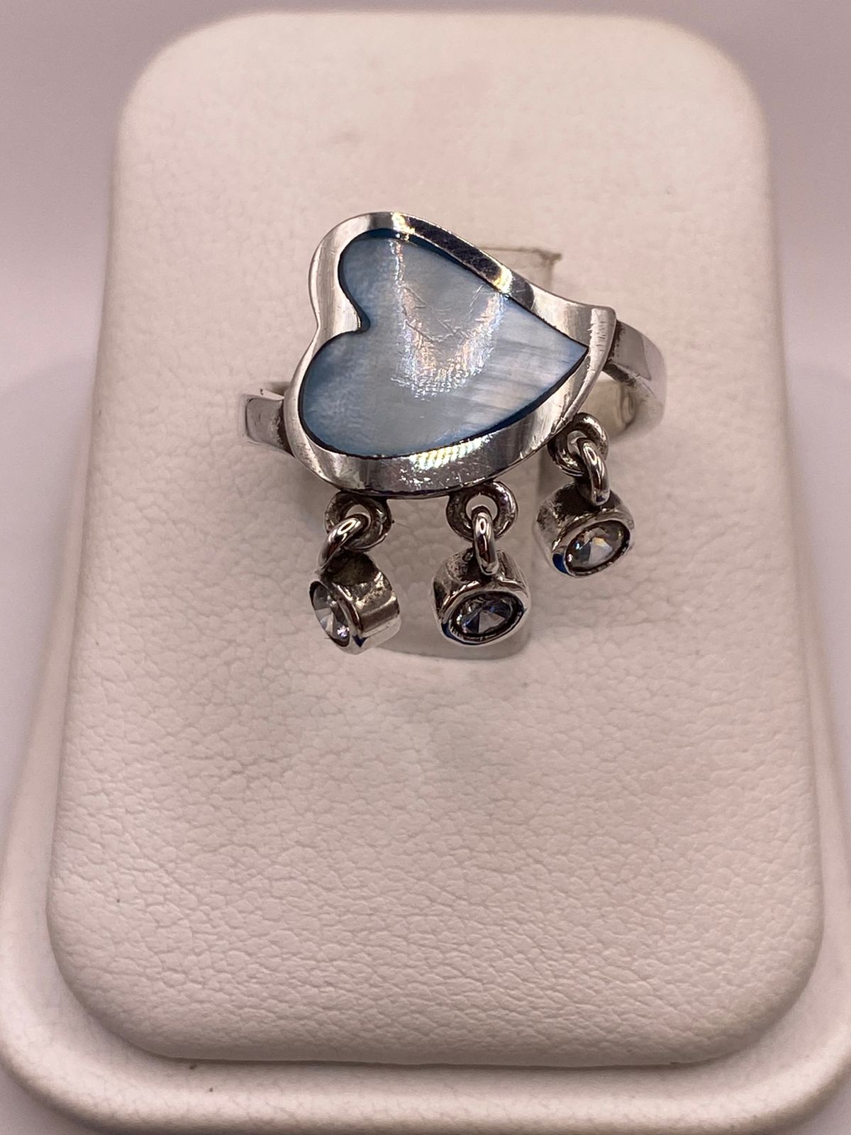 Anillo Corazón Artesanal de Plata Ley 925 con Nácar Azul