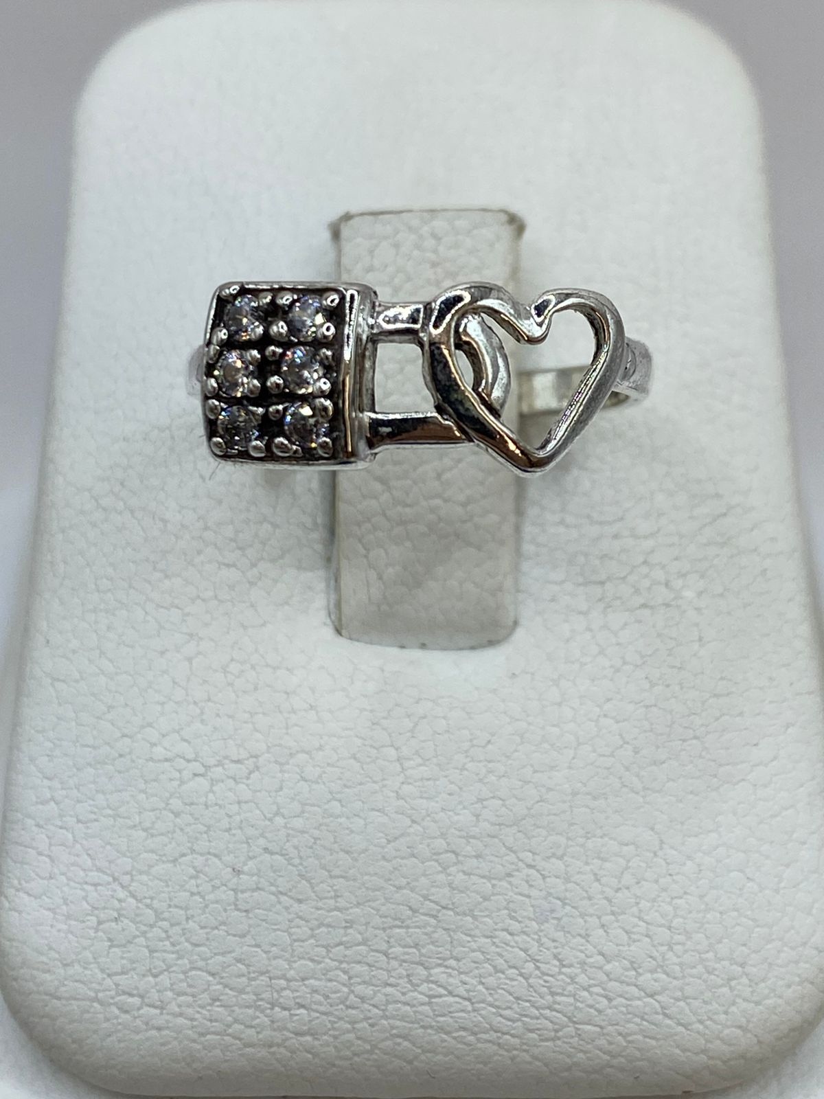 Anillo Corazón y Candado con Zirconia en Plata 925