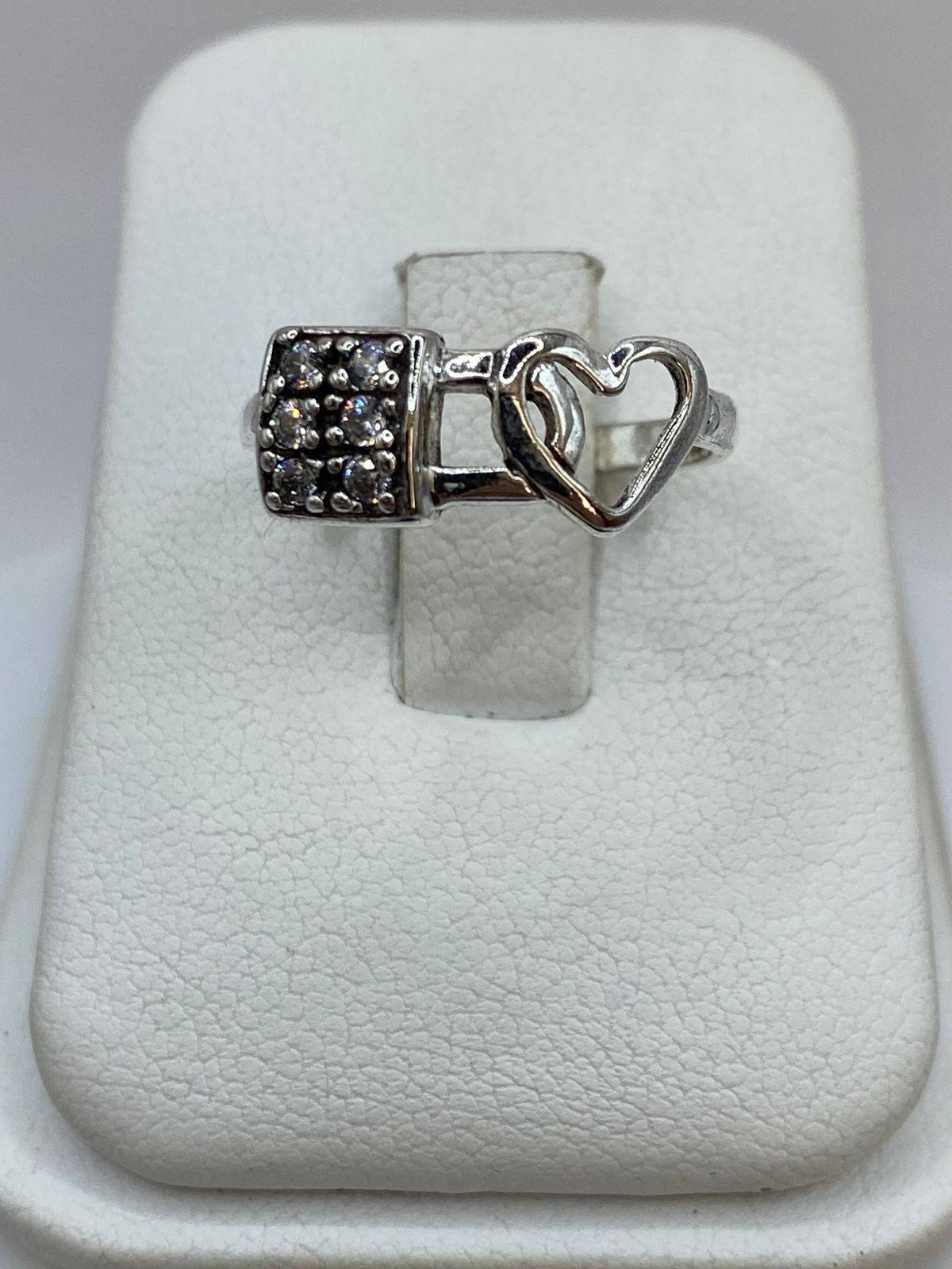 Anillo Corazón y Candado con Zirconia en Plata 925