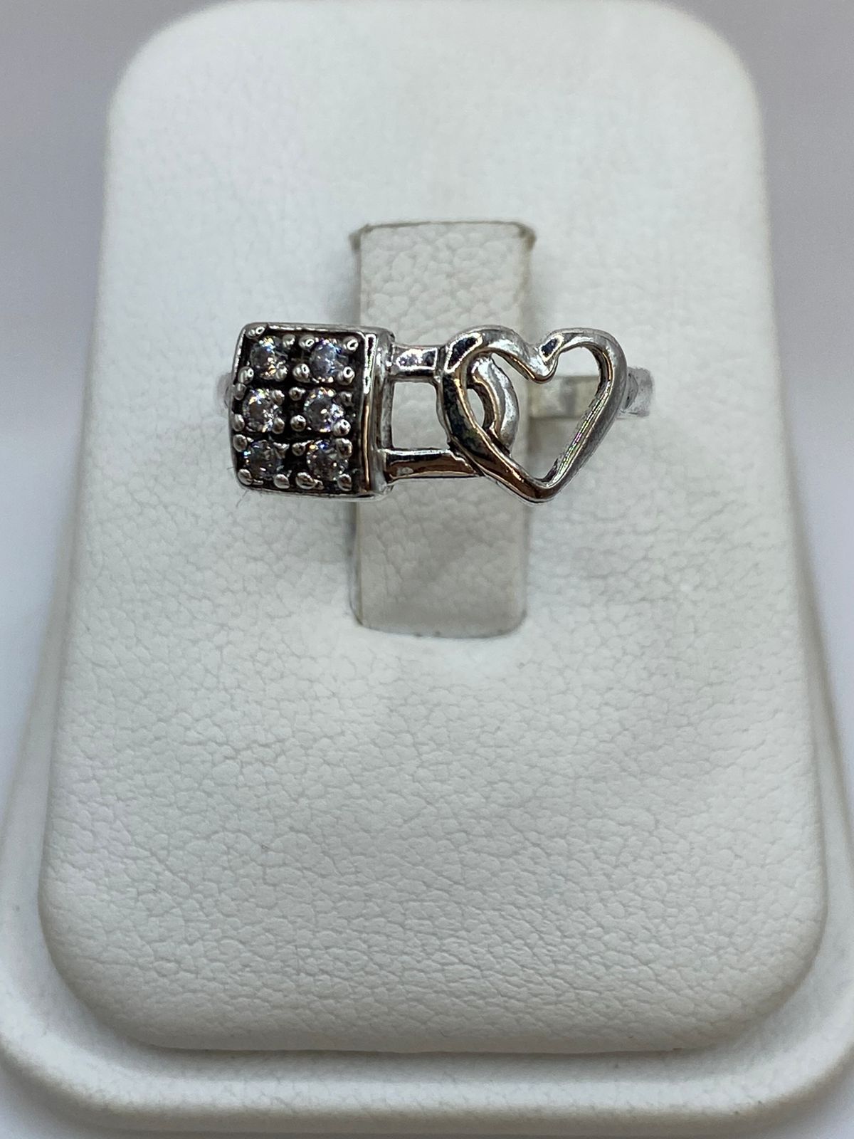 Anillo Corazón y Candado con Zirconia en Plata 925